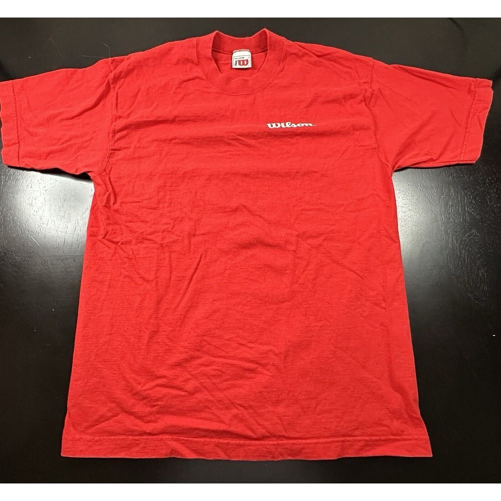 Vintage 90s WILSON Red‎ T-Shirt Size Large 100% Cotton Tee 1993